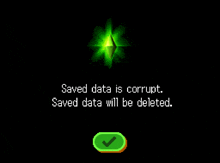 a computer screen that says saved data is corrupt