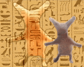a cat is standing in front of a wall with ancient writing on it .
