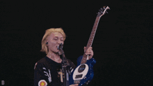 a person playing a guitar with the letter d in the corner
