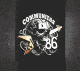 a black background with a skull and the words communitas 86