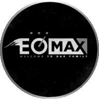 a black and white logo for eomax welcomes our family