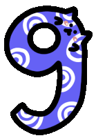 a blue number 9 with white swirls and a black outline