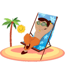 a cartoon of a man laying in a beach chair with the word ha behind him