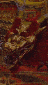a painting of a golden dragon with a red head