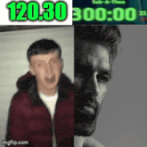 a man with a beard is next to a man with a red jacket