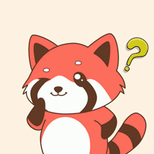 a cartoon illustration of a red panda with a question mark above its head