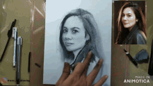 a drawing of a woman with the words made in animatica below it