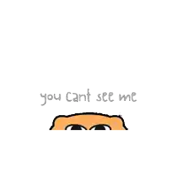 a cartoon of a cat peeking out of a bush with the words " you cant see me " written below it