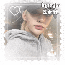 a picture of a person with the name hyunjin de san written on it