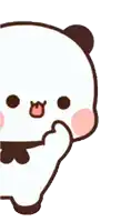 a cartoon drawing of a panda bear with a bow tie covering his face with his hand