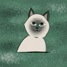 a cartoon drawing of a siamese cat with a green background