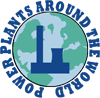 the logo for power plants around the world is a blue circle with a blue l in the middle .