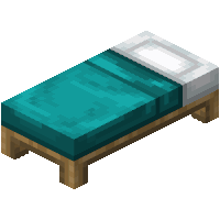 a bed in minecraft with a blue blanket and white pillow