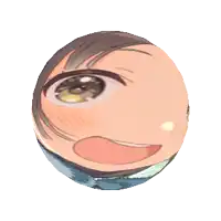 a close up of a girl 's face in a circle with a white background