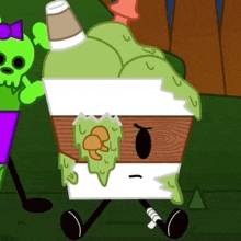 a cartoon drawing of a cup with a cone on top of it covered in green slime