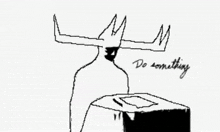 a black and white drawing of a person with horns on their head