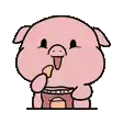 a cartoon pig is eating a cookie from a bowl .