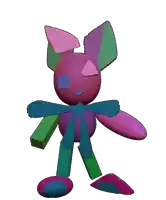 a 3d model of a colorful bunny with a bow