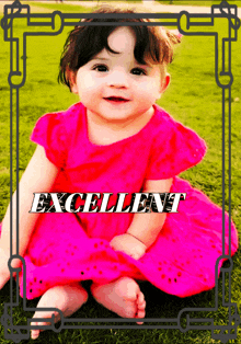 a picture of a baby in a pink dress with the words excellent written above it