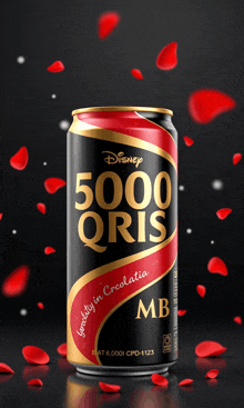 a can of disney 5000 oris mb is surrounded by red petals