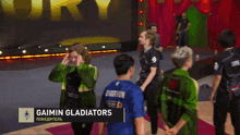 a man in a green jacket with the name gaimin gladiator on the bottom