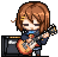 a pixel art illustration of a girl playing a guitar .