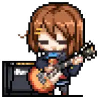 a pixel art illustration of a girl playing a guitar .