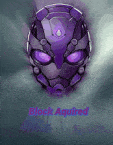 a purple robot head with the words " block aquired " underneath it