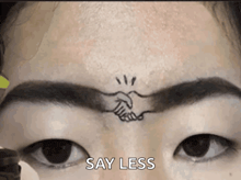 a person with a handshake on their forehead and the words say less