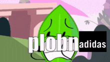 a green leaf with a sad face and the words plobn adidas on the bottom