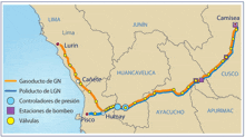 a map showing the route of a gas pipeline in spanish