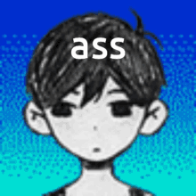 a black and white drawing of a boy with the words `` ass '' written on his head .