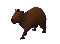 a brown animal with purple ears and legs