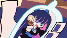a cartoon of a girl with a cupcake in her mouth