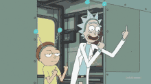 rick and morty are giving the middle finger to each other in a room .