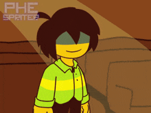 a cartoon character with phe sprites written on the bottom right