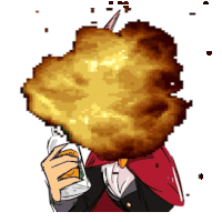 a pixel art drawing of a man with a huge explosion in front of his face