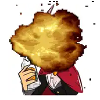 a pixel art drawing of a man with a huge explosion in front of his face