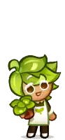 a cartoon character with green hair is holding a green plant in his hands .