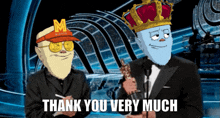 a thank you very much message is displayed between two men