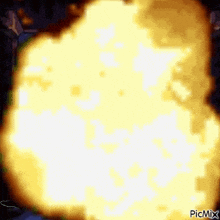a computer generated image of a large explosion with smoke coming out of it .