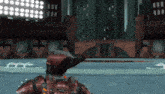 a video game scene with a robot in the middle