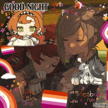 a collage of anime characters with the words good night girls proud