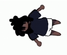 a black cartoon character is laying on his back on a white background .