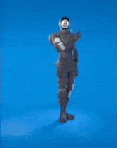 a soldier with a pool ball on his head is dancing