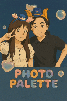 a cartoon drawing of a boy and a girl with the words photo palette below them