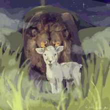 a painting of a lion standing next to a lamb with a cross in the background and the name ch. louis marie mal