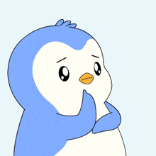 a cartoon of a penguin with the word hmm written below it
