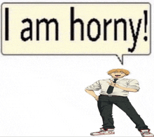 a sign that says i am horny next to a picture of a man