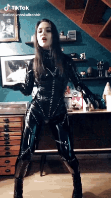 tiktok alice vonskullrabbit catwoman latex girl latex dress